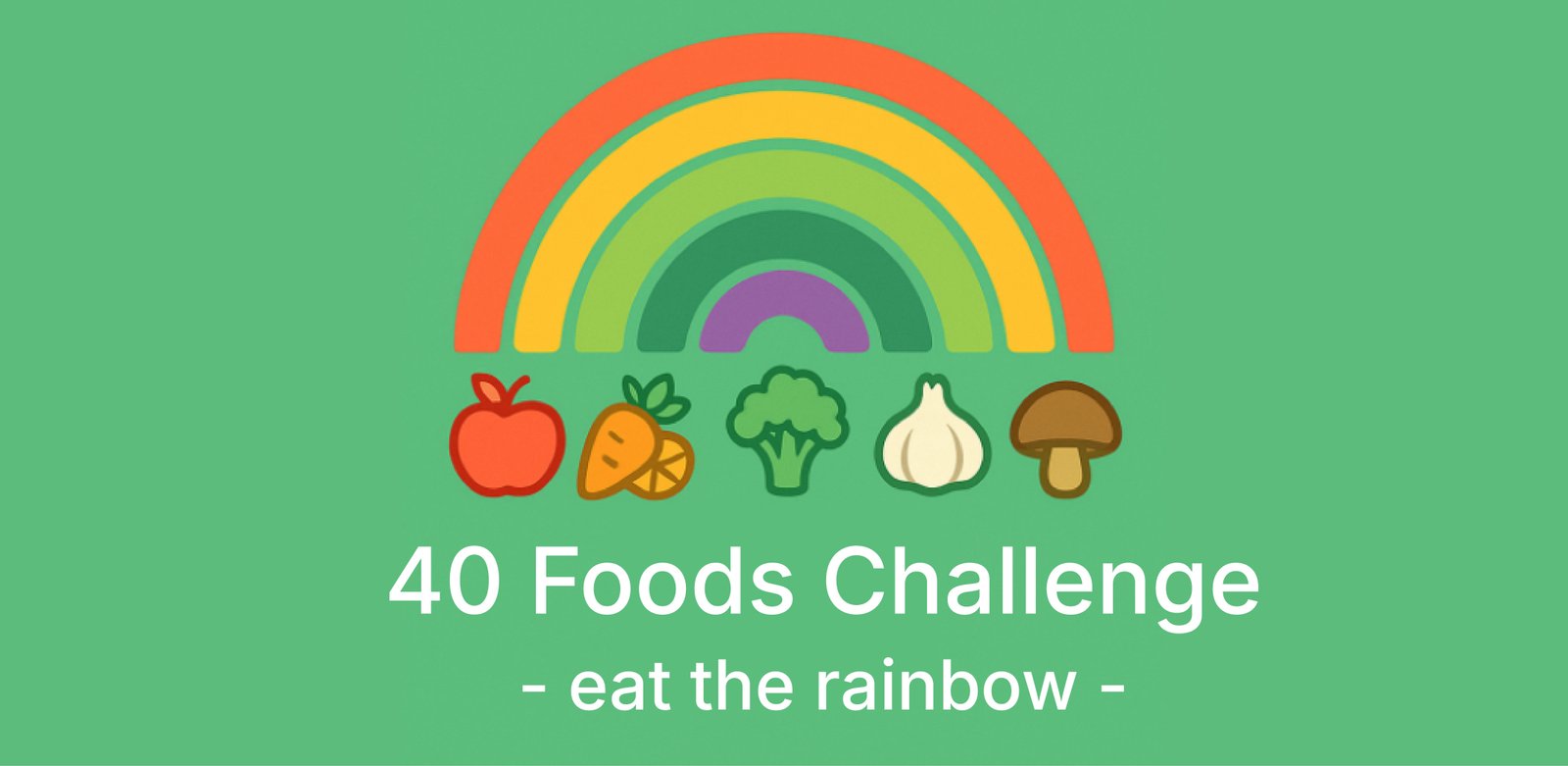 40 Foods Challenge – eat the rainbow – app banner showing rainbow and whole foods